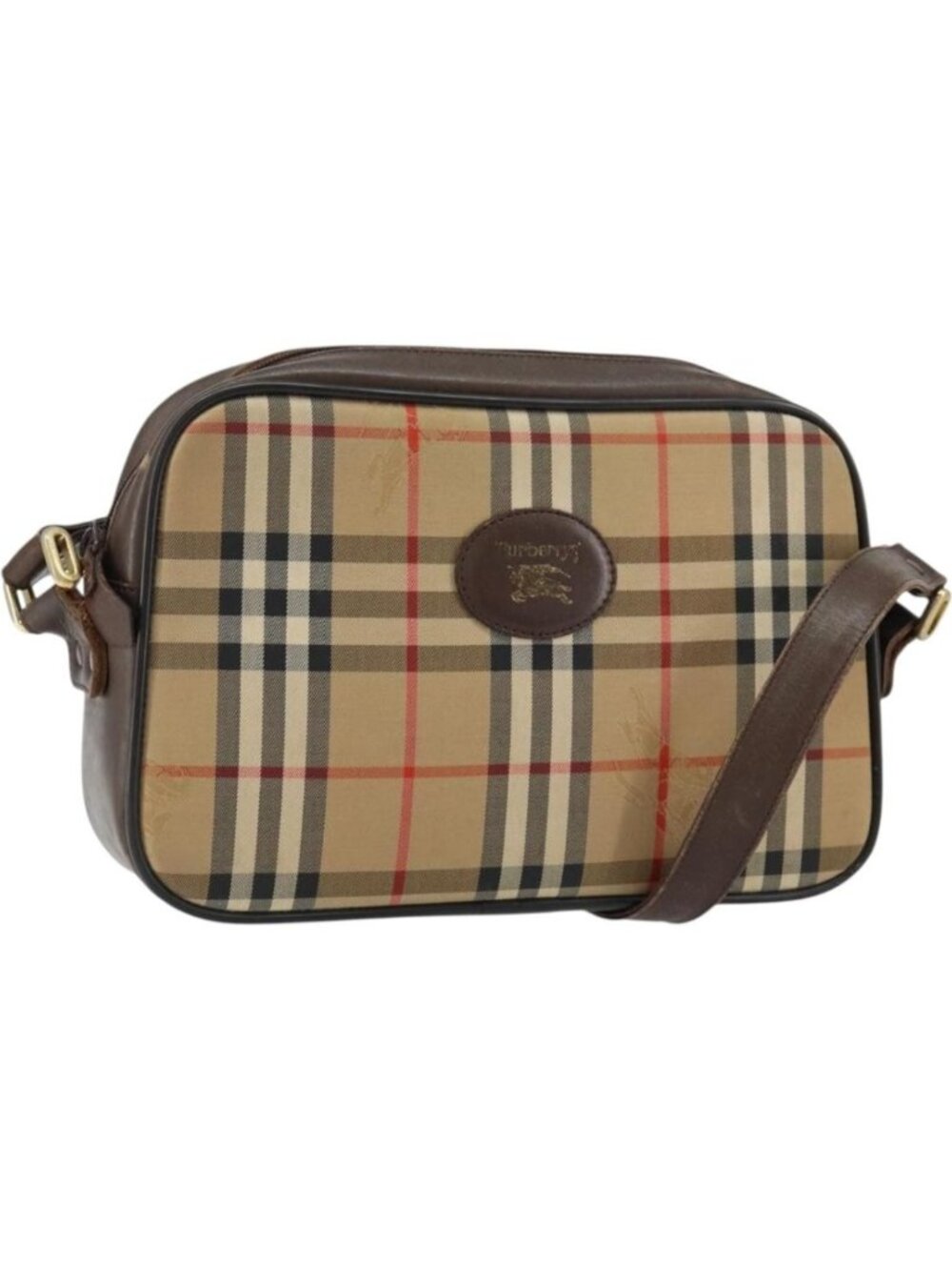 Burberrys Nova Check Shoulder Bag Canvas Beige Gold